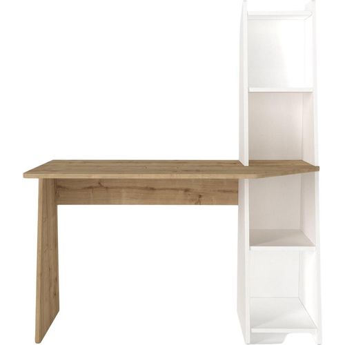 Schreibtisch Emery mit 4 Fächern in Weiß und hellbrauner Holzoptik, 9567