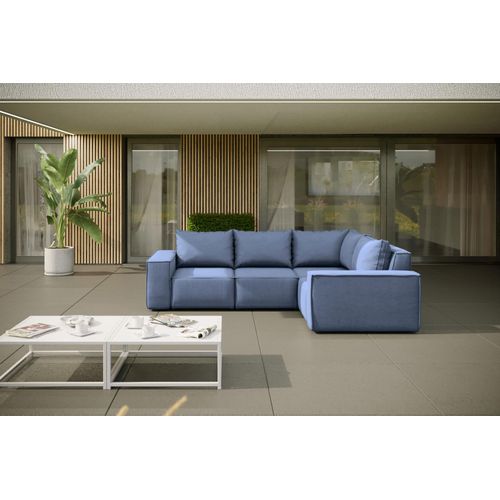 Garten Ecksofa GARDENT wetterfester Stoff NXL Blau kurzer Schenkel Rechts