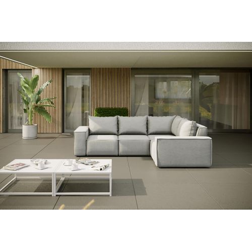 Garten Ecksofa GARDENT wetterfester Stoff NXL Hellgrau kurzer Schenkel Rechts
