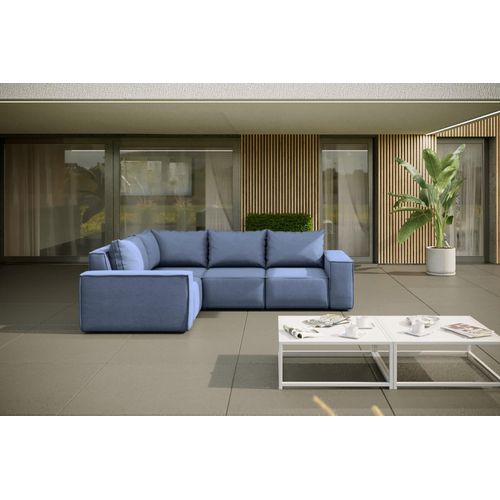 Garten Ecksofa GARDENT wetterfester Stoff NXL Blau kurzer Schenkel Links