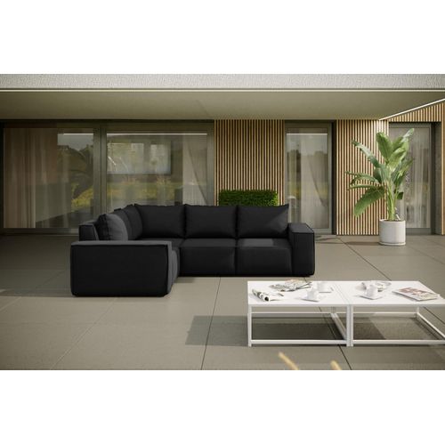 Garten Ecksofa GARDENT wetterfester Stoff NXL Schwarz kurzer Schenkel Links