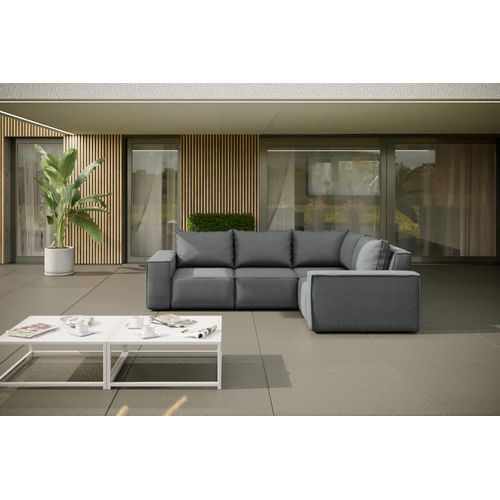 Garten Ecksofa GARDENT wetterfester Stoff NXL Grau kurzer Schenkel Rechts