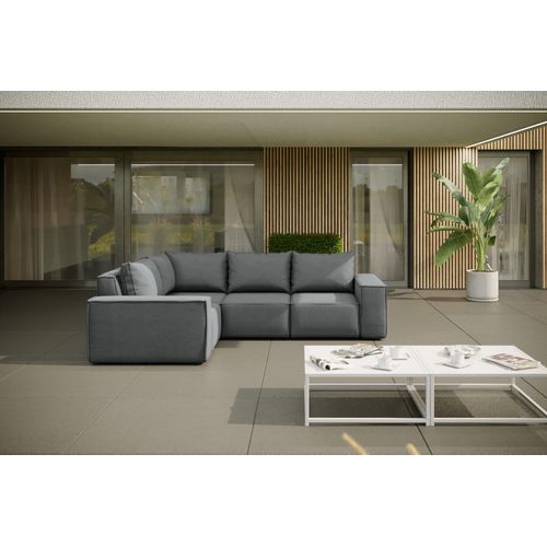 Garten Ecksofa GARDENT wetterfester Stoff NXL Grau kurzer Schenkel Links
