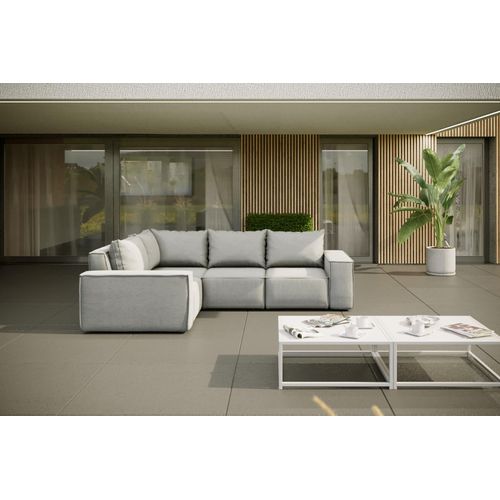 Garten Ecksofa GARDENT wetterfester Stoff NXL Hellgrau kurzer Schenkel Links