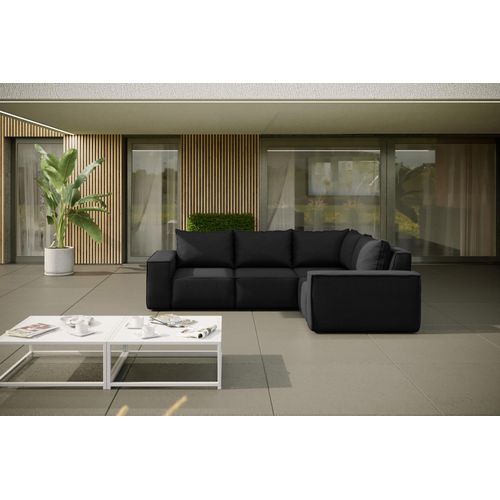 Garten Ecksofa GARDENT wetterfester Stoff NXL Schwarz kurzer Schenkel Rechts