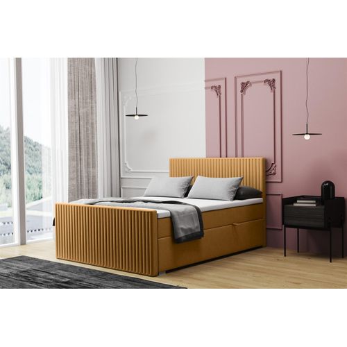 Boxspringbett Schlafzimmerbett MONTY 180x220cm in Stoff Monolith Senf