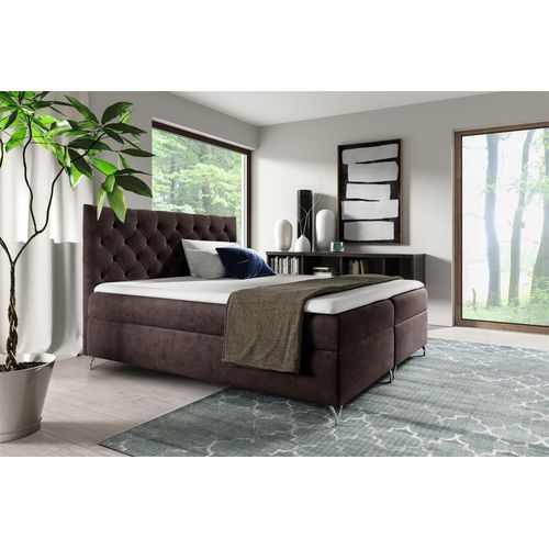 Boxspringbett Schlafzimmerbett AMBRE 180x200cm in Stoff Fresh Schokobraun