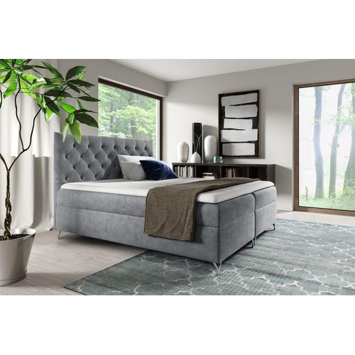 Boxspringbett Schlafzimmerbett AMBRE 180x200cm in Stoff Fresh Grau