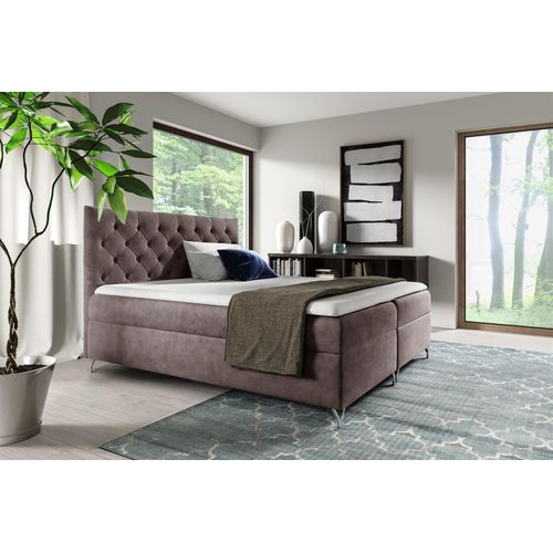 Boxspringbett Schlafzimmerbett AMBRE 140x200cm in Stoff Fresh Blassbraun