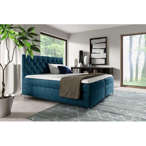 Boxspringbett Schlafzimmerbett AMBRE 140x200cm in Stoff Fresh Blau