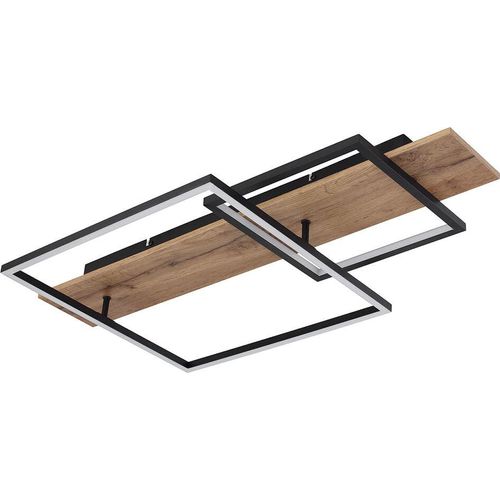 LED Deckenlampe, Metall, Schwarz, Holzoptik, Dimmbar, L 75cm