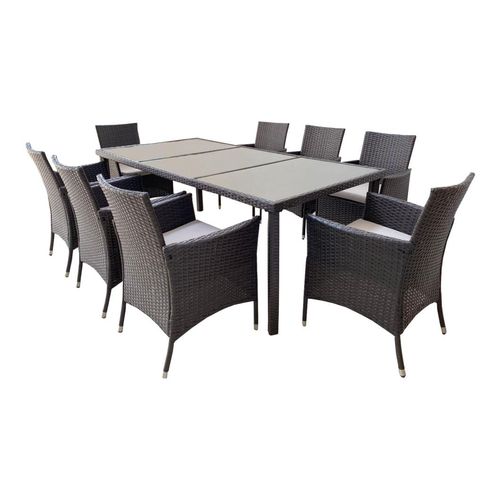 Gartenmöbelset aus Technorattan, Esstischset MANIUL, Tisch und Stühle beige 8 Personen