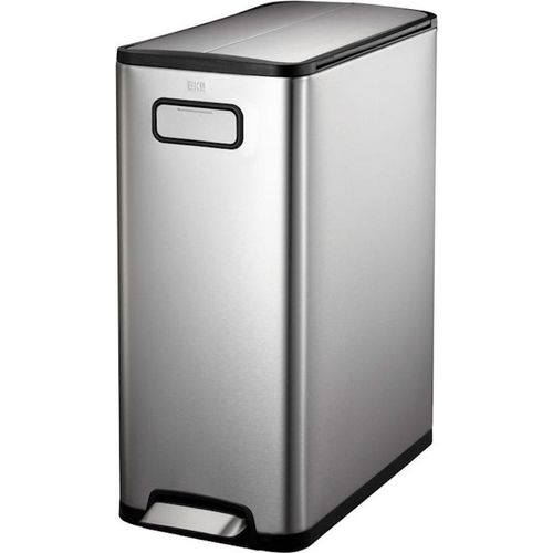 Modern designter Treteimer zur Abfallscheidung aus gebürstetem Edelstahl | 20+20 Liter, HxBxT 66x27,5x53,2cm | 2 Kunststoffinneneimern | Silber