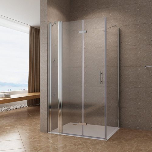 Duschkabine Eckeinstieg Duschabtrennung Duschwand Eckdusche 90x75x195 cm mit Festteil Duschablage 6 mm Nanoglas Echtglas Hebe-Senk Mechanismus gro?er Verstellbereich links und rechts montierbar Drehfaltt¹r Faltt¹r