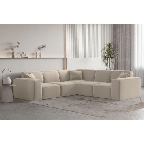 Ecksofa Designersofa CELES PREMIUM in Stoff Opera Velvet Beige Seite Universal