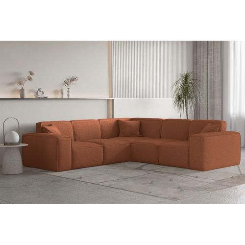 Ecksofa Designersofa CELES PREMIUM Stoff Ascot Bukla Terracotta Seite Universal