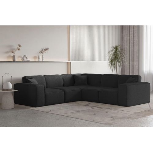 Ecksofa Designersofa CELES PREMIUM Stoff Ascot Bukla Schwarz Seite Universal