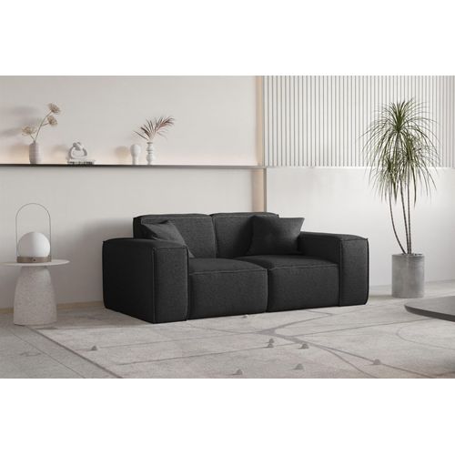 Sofa Designersofa CELES PREMIUM 2-Sitzer in Stoff Ascot Bukla Schwarz