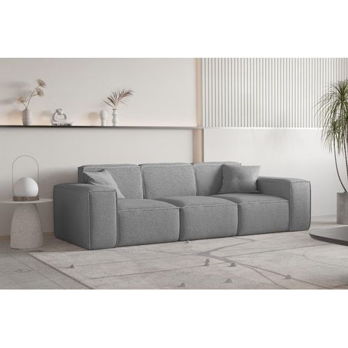 Sofa Designersofa CELES PREMIUM 3-Sitzer in Stoff Ascot Bukla Grau