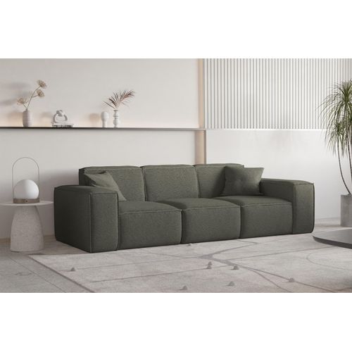 Sofa Designersofa CELES PREMIUM 3-Sitzer in Stoff Ascot Bukla Moosgrün