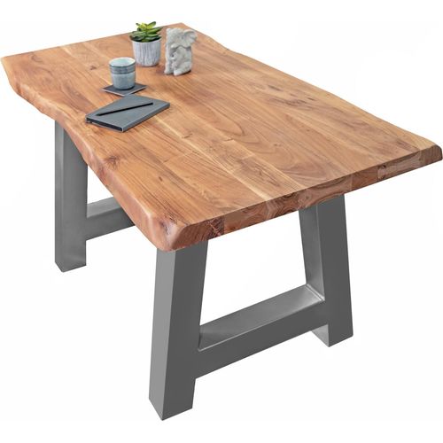 Esstisch Baumkante massiv Akazie Natur 140 x 80 A-Gestell silber CALI