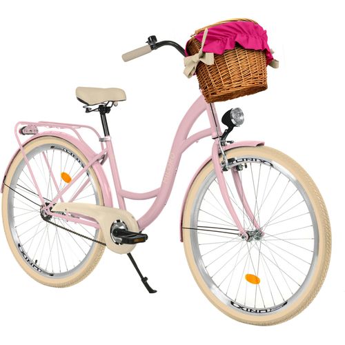 Milord Komfort Fahrrad Mit Weidenkorb Damenfahrrad, 26 Zoll, Rosa-Creme, 1 Gang