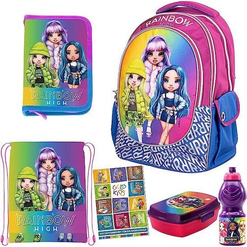 6er Set Schulranzen Ranzen Federmappe Turnbeutel Brotdose Trinkflasche Aufgabenheft Rainbow High Motiv geeignet ab der ersten Klasse der Grundschule