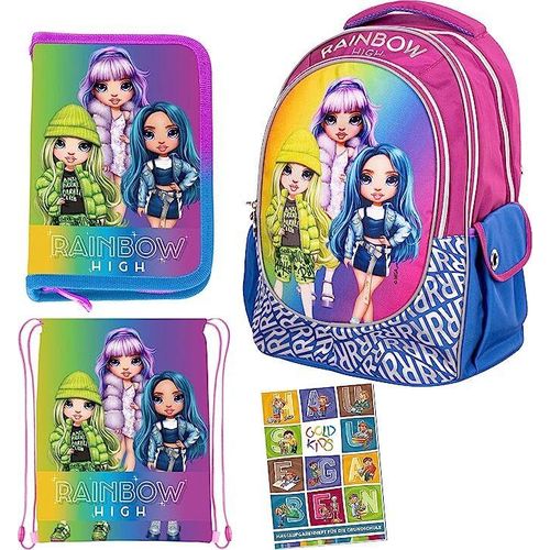4er Set Schulranzen Ranzen Federmappe Turnbeutel Aufgabenheft Rainbow High Motiv geeignet ab der ersten Klasse der Grundschule