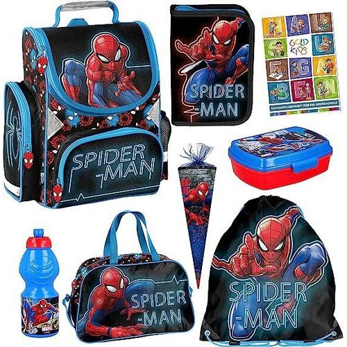 Spiderman ergonomischer Ranzen Federmappe Zuckertüte Turnbeutel Trinkflasche Aufgabenheft für die Grundschule 8er Set Lizenzartikel Marvel Spiderman