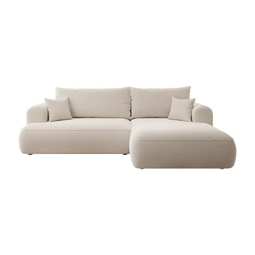 Selsey Ecksofa OVO mit Schlaffunktion, Bettkasten, Ottomane rechts, Boucle-Bezug in Beige