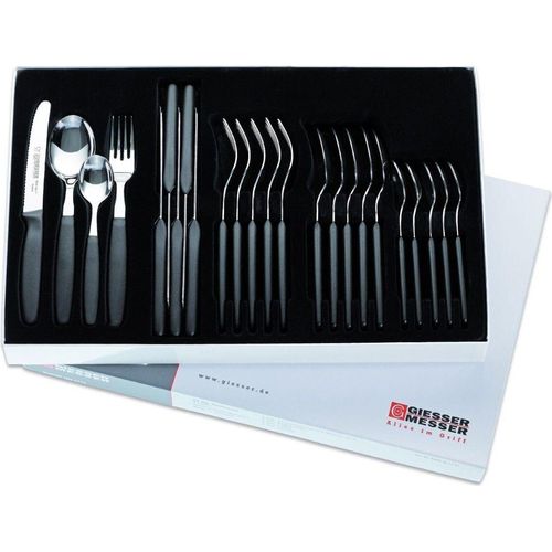 24er Besteckset Giesser Messer Gabel Esslöffel Löffel Tomatenmesser 11cm schwarz