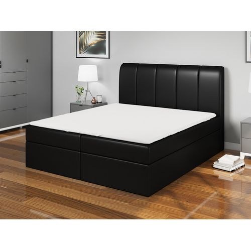 Boxspringbett DIN 140x200 mit 2 Bettkästen, Bonell-Matratze und Topper. Farbe: Schwarz