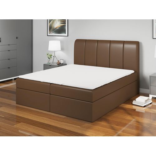 Boxspringbett DIN 180x200 mit 2 Bettkästen, Bonell-Matratze und Topper. Farbe: Dunkelbraun