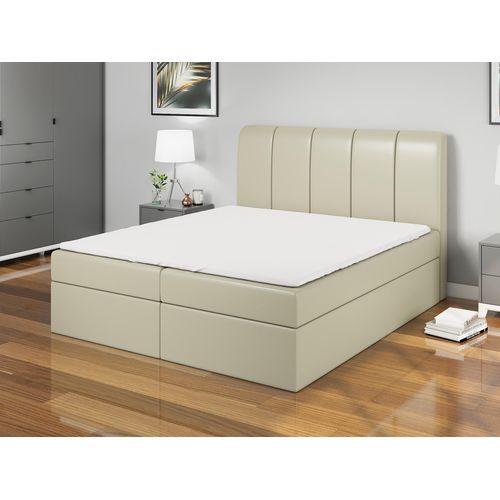Boxspringbett DIN 120x200 mit 2 Bettkästen, Bonell-Matratze und Topper. Farbe: Beige