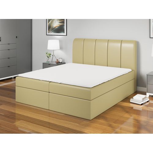 Boxspringbett DIN 160x200 mit 2 Bettkästen, Bonell-Matratze und Topper. Farbe: Hellbraun
