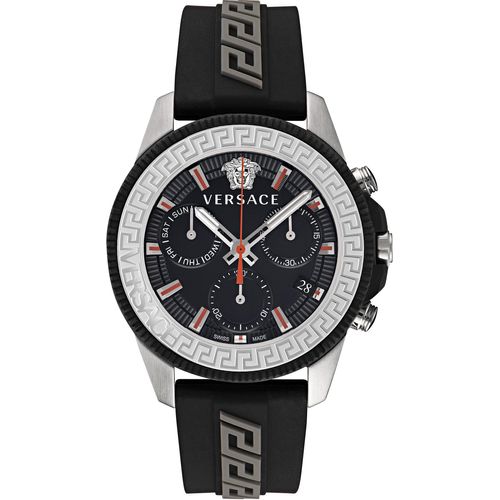 Versace VE3J00222 Greca Action Chrono silber schwarz grau Silikon Herren Uhr NEU