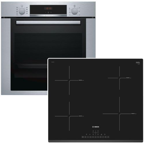 BOSCH Backofen-Set mit Induktions-Kochfeld 3D Heißluft Teleskopauszug