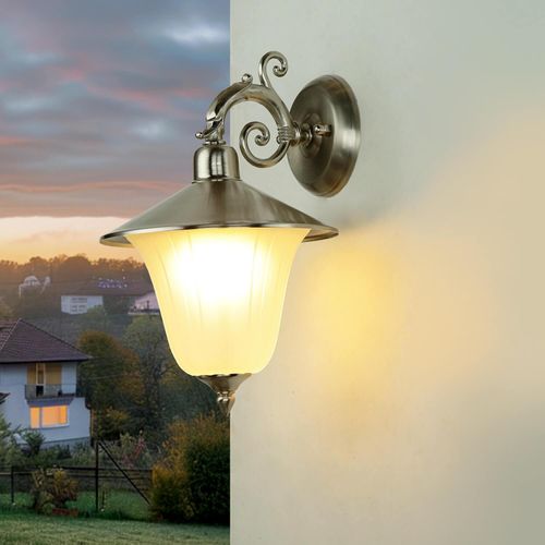 Wandlampe Außen Rustikal Messing Glas blendarm dekorativ E14 Außenleuchte Haus Garten