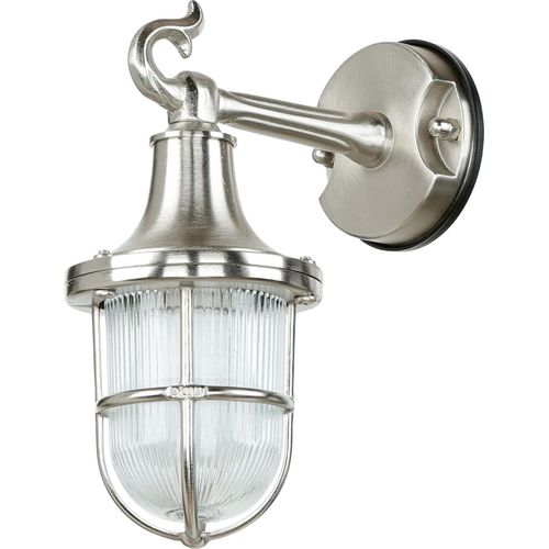 Außenleuchte Wand aus Messing Riffelglas IP64 E27 Maritim in Nickel Wandlampe Haus Hof Garten