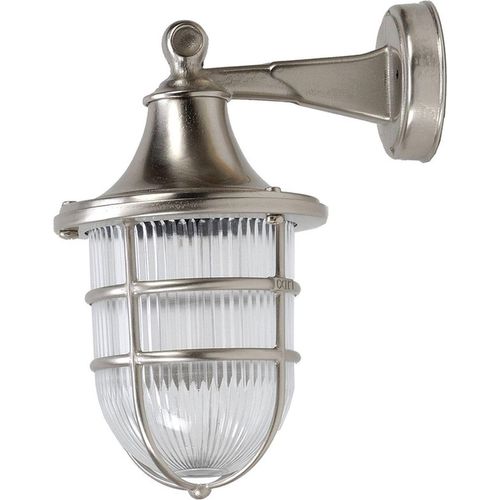 Außenleuchte Wand Maritim IP64 Messing Riffelglas in Nickel E27 Wandlampe Haus Garten