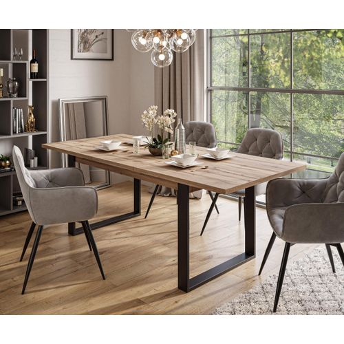 Möbelset ART - T-Klapptisch 150-198 und 4 Stühle, Wotan Eiche, Polsterstoff: Bluvel Grau 14