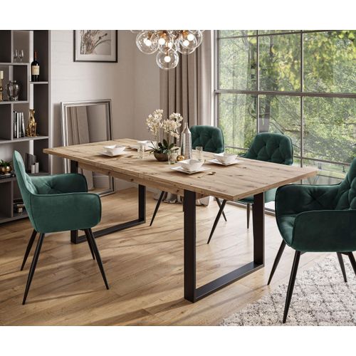 Möbelset ART - T-Klapptisch 150-198 und 4 Stühle, Artisan Eiche, Polsterstoff:Bluvel Flaschengrün 78