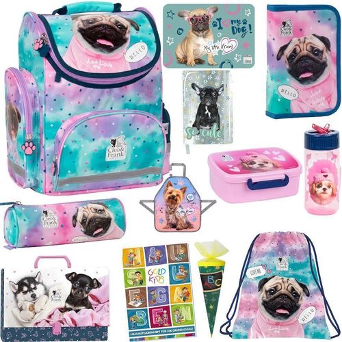 Set XXL 12er Schulranzen Ranzen Tornister Federmappe Turnbeutel Turnsack Zuckertüte Malunterlage Tagebuch Brotdose Trinkflasche Schürze Aktenmappe Stiftetasche Aufgabenheft Hund Dog Motiv