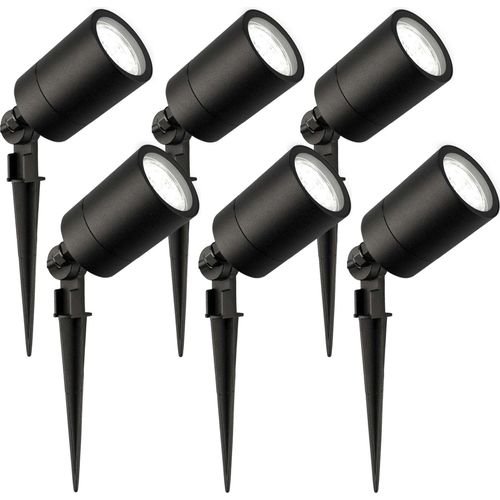 Ledvion 6er Pack LED Gartenstrahler, Schwarz, IP65, 5W, 6500K, 2 Meter Kabel, LED-Strahler, LED-Gartenstrahler für Draußen