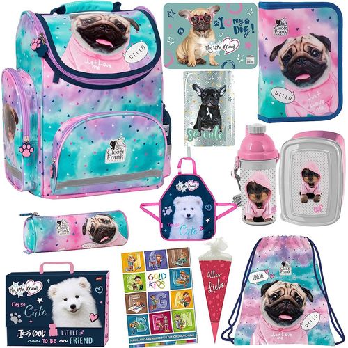 Set 12er XXL Schulranzen Ranzen Tornister Federmappe Turnbeutel TurnsacZuckertüte Malunterlage Tagebuch Brotdose Trinkflasche Schürze Aktenmappe Stiftetasche Aufgabenheft Hund Dog Motiv
