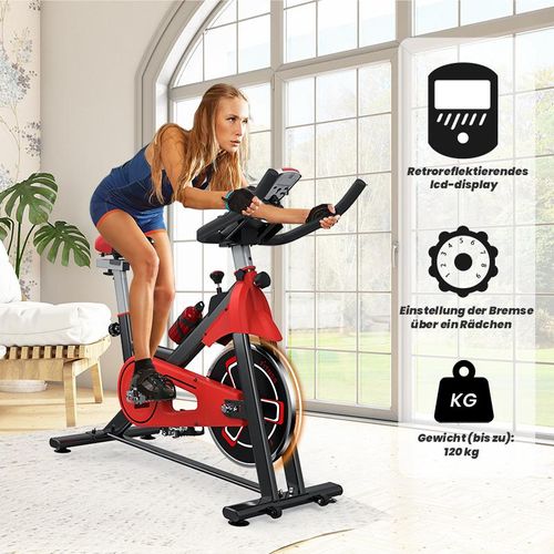 Stationäres Heimtrainer - BIGZZIA Indoor-Cycling-Fahrrad mit schlankem Schwungrad, LCD-Monitor, bequemem Sitz, Spin-Bike für Heimtraining im Fitnessstudio