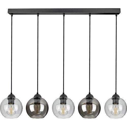 Pendelleuchte mit 5 Glasschirmen in Schwarz, Transparent, 5x E27