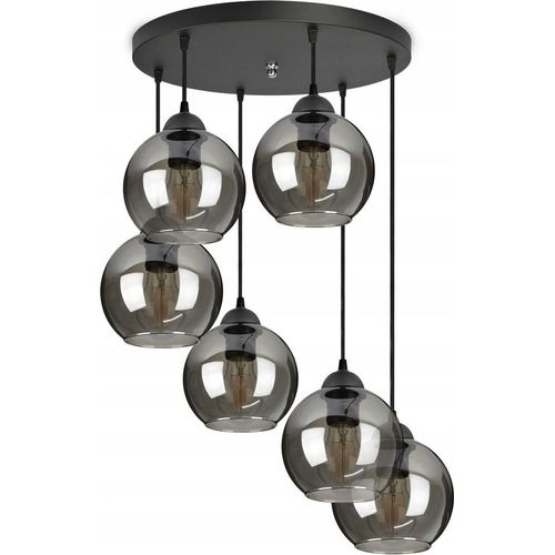 Pendelleuchte mit 5 Glasschirmen in schwarz, transparent, 5x E27