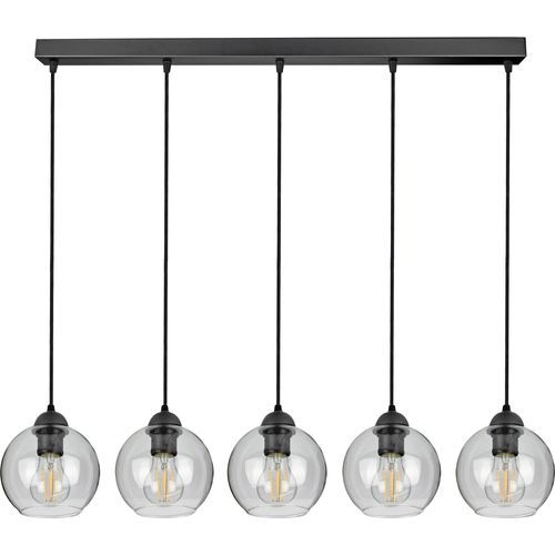 Pendelleuchte mit 5 Glasschirmen in Schwarz, Transparent, 5x E27