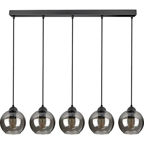 Pendelleuchte mit 5 Glasschirmen in Schwarz, Transparent, 5x E27